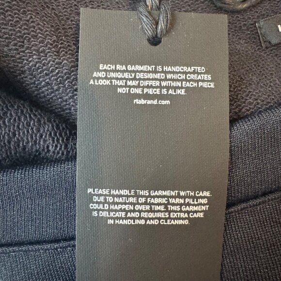 RTA Alessia Sweatshirt Womens Navy Cropped Contras French Terry Satin Panel Sz S - Picture 7 of 11